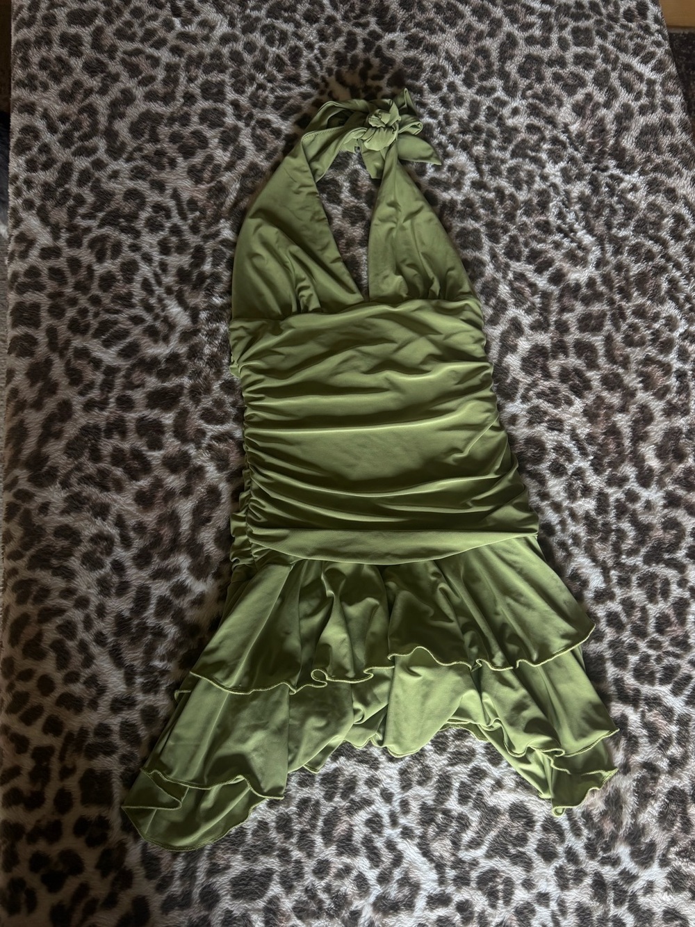 Windsor “Make It A Moment” Green Halter Ruffle Romper - XS